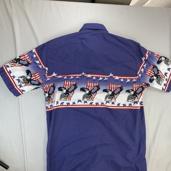 Vtg High Noon Vintage Patriotic Western Wear Pearl Snap Shirt Medium - Picture 3 of 7